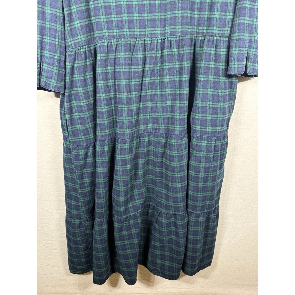 Vermont Country Store 1X Plaid Flannel Shirt Dress Cotton Tiered Pockets Blue - Picture 11 of 13